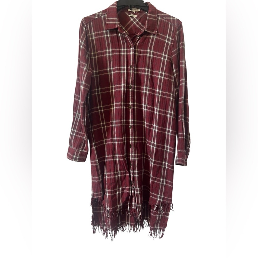 Women's Burgundy Plaid Button-Front Longline Shirt - Unbranded